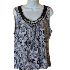 -Jessica Black White Beaded Tank Top Size Large 14-16